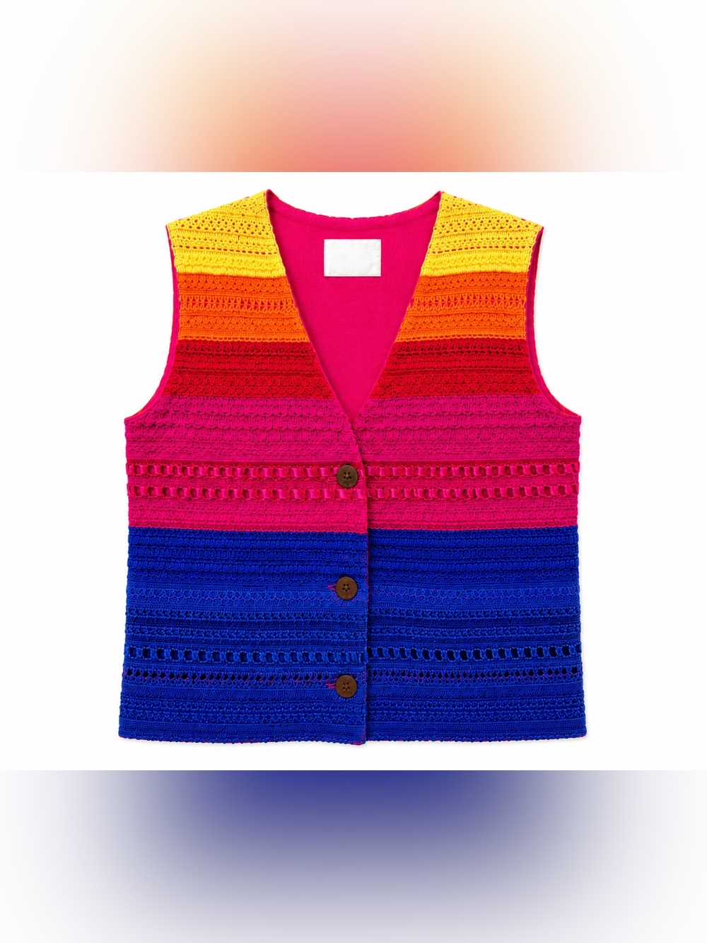 Vintage Susan Bristol Crochet Vest Rainbow Boho Hippie 70s Cottagecore Medium